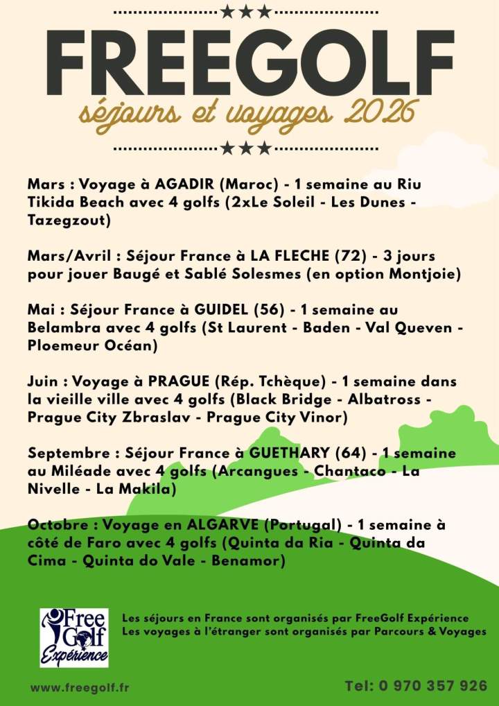 Séjours et voyages FreeGolf 2026